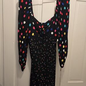 RIXO Black Multicolor Polka Dot Dress